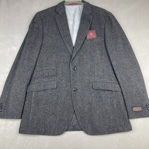 Kroon Sport Coat Blazer Jacket Mens 42L Grey Wool Herringbone Sting